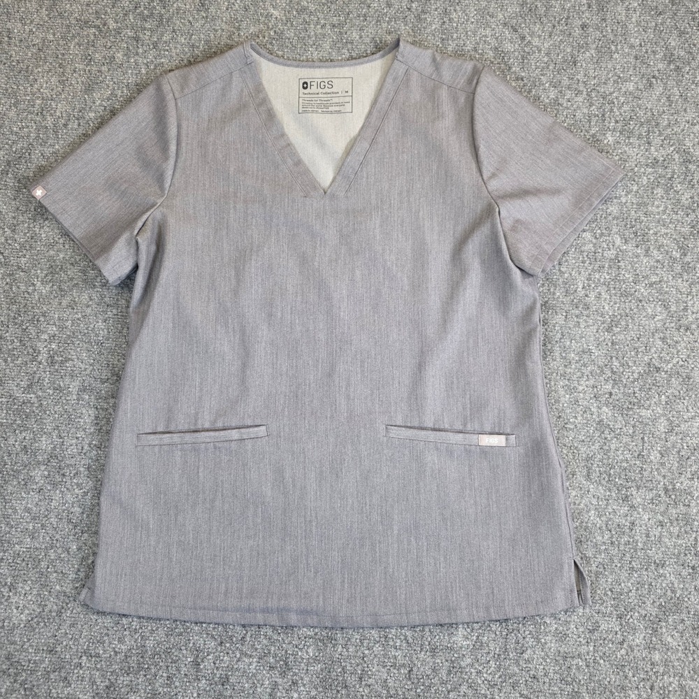 FIGS Scrub Top Womens Medium Heather Grey‎ V-Neck Technical Collection FW1100